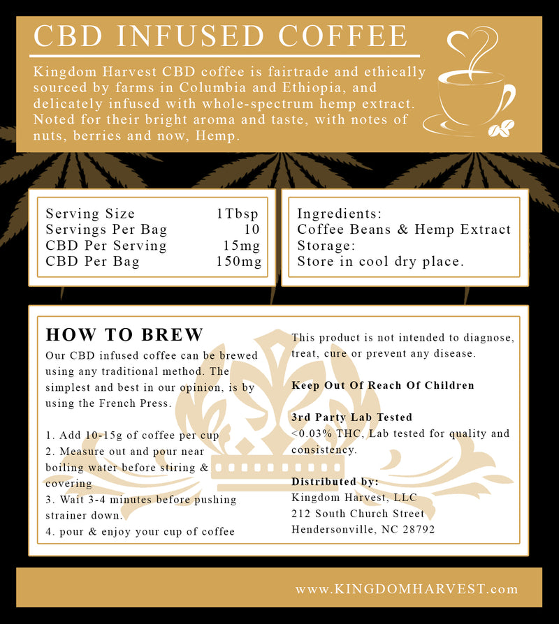 150MG CBD · FAIR-TRADE COFFEE · 10 Servings - Kingdom Harvest